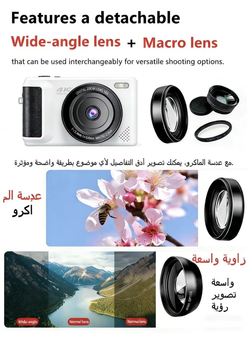 ZONBON Digital Camera, 4K Vlogging Camera, Kids Camera 64MP Point and Shoot Digital Cameras with 64GB TF Card, 16X Zoom,Voice-controlled shuttermera - Image 3